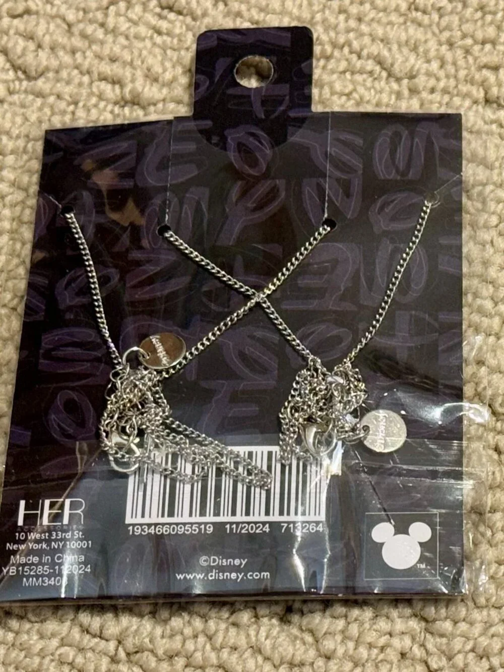 2 Silver Disney Minnie & Mickey Mouse Bows Necklaces